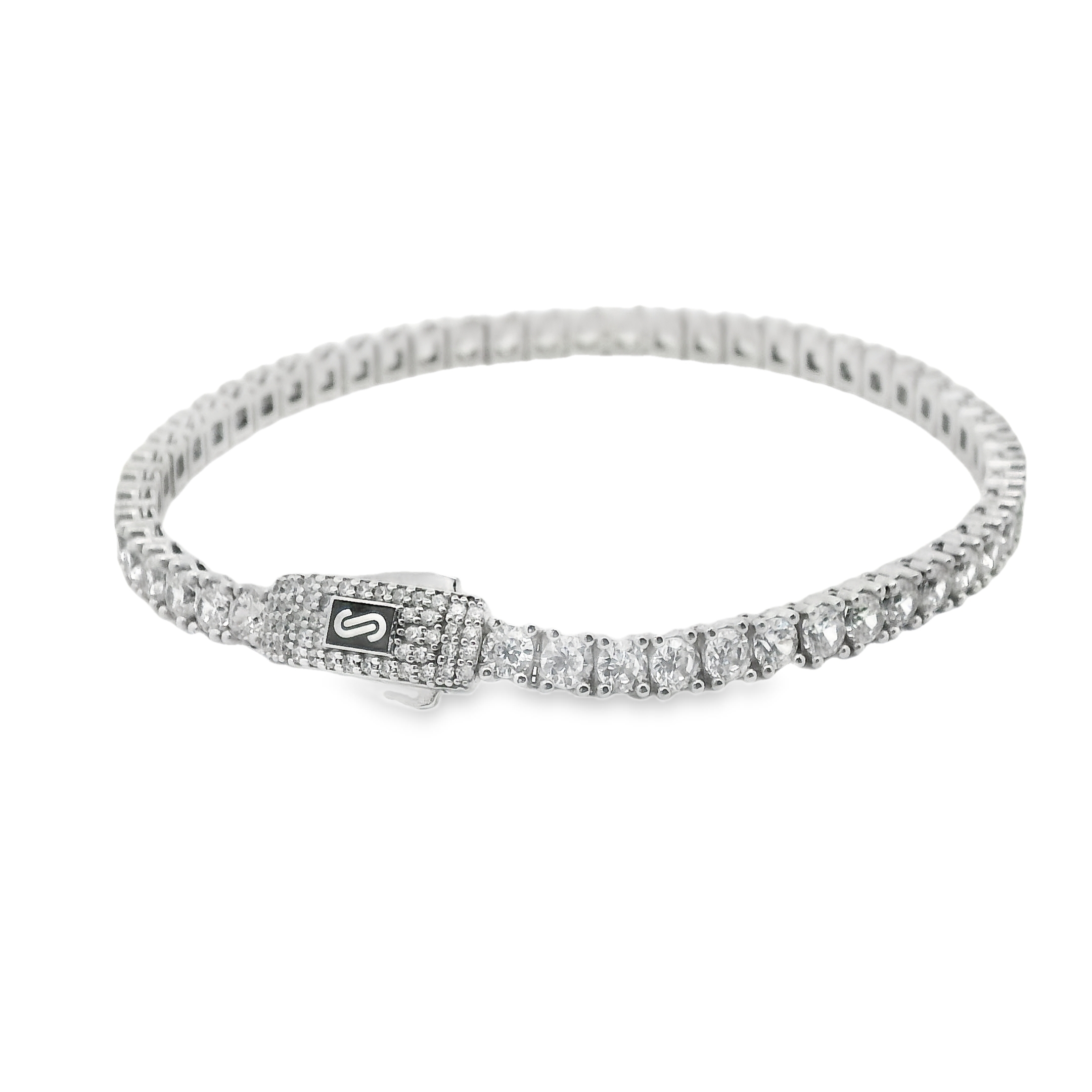 Tennis Style Monaco Bracelet with Russian Stones WG