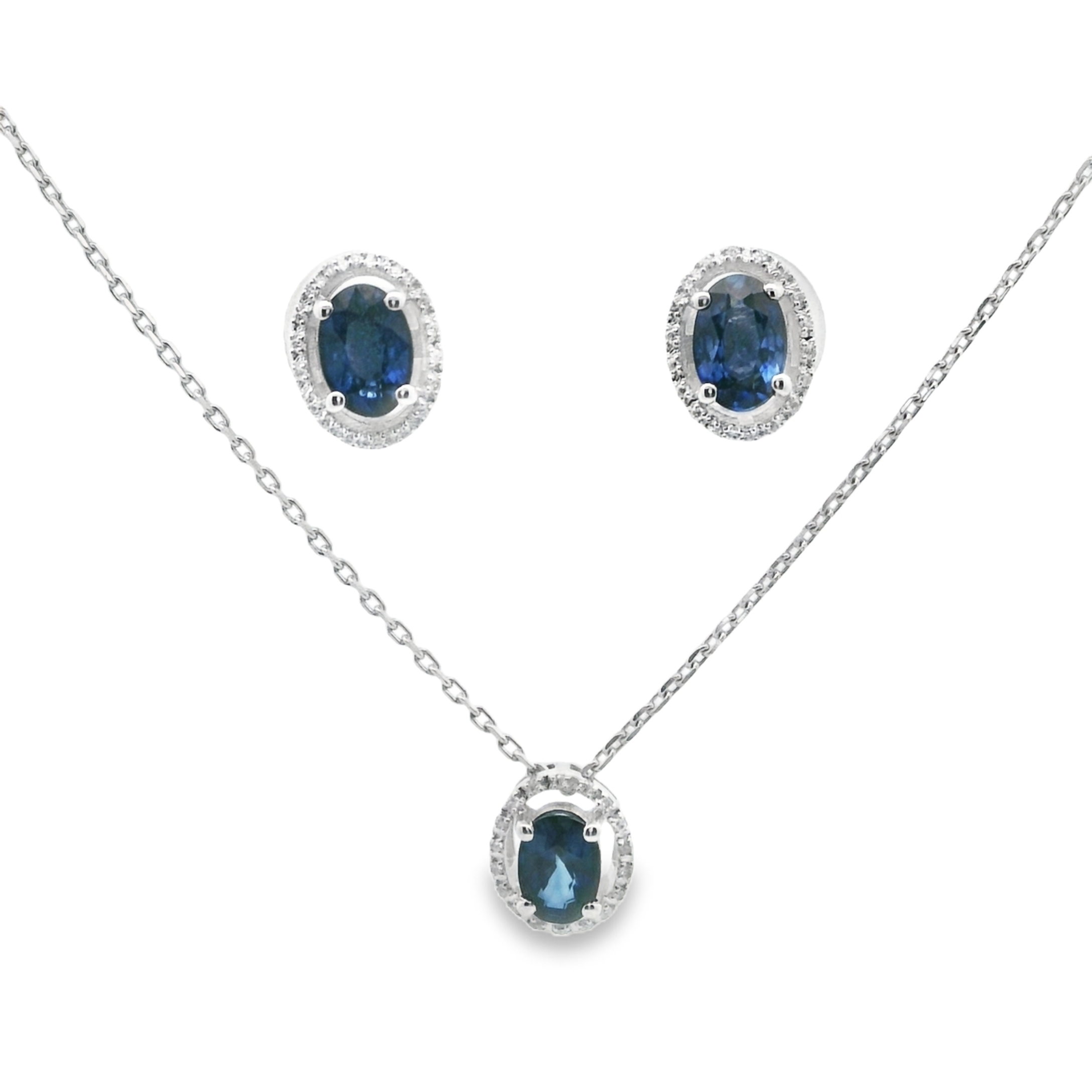 Oval Sapphire Halo Diamond Jewelry Set