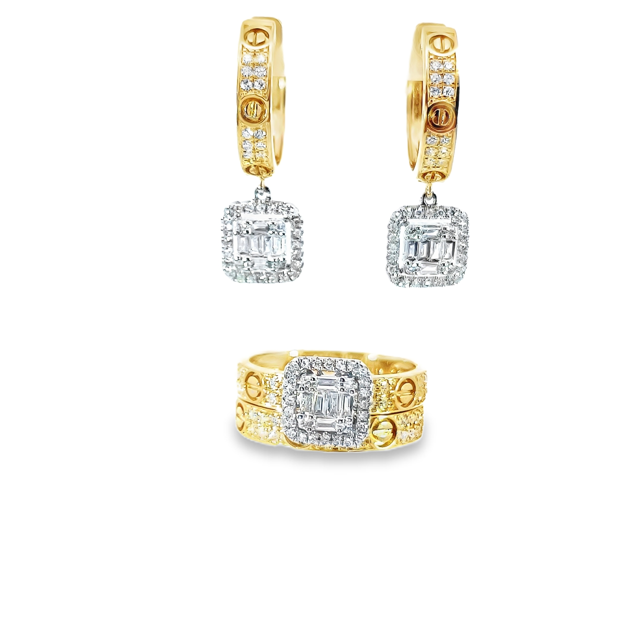 Two-toned Square Dangling Diamond Jewelry Set