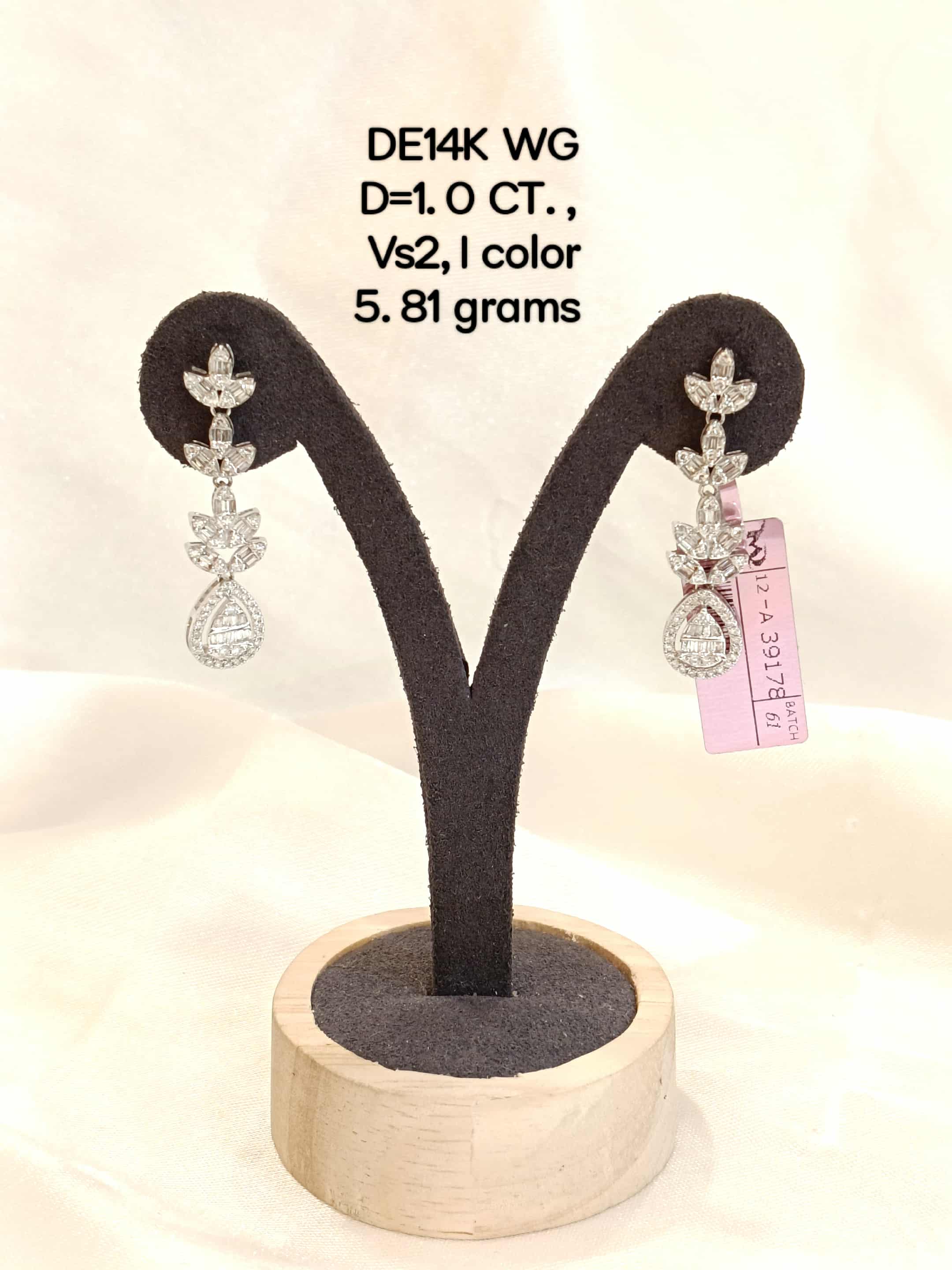14K White Gold Diamond Drop Earrings Pear Cut