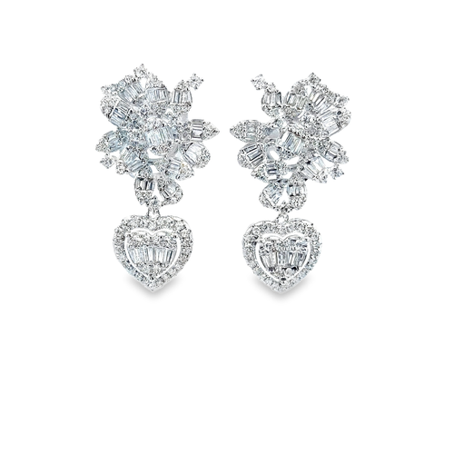 Flower-Heart Diamond Drop Earrings