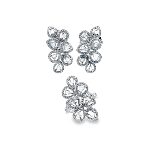 Pear Shape Rose Cut Diamond Jewelry Set