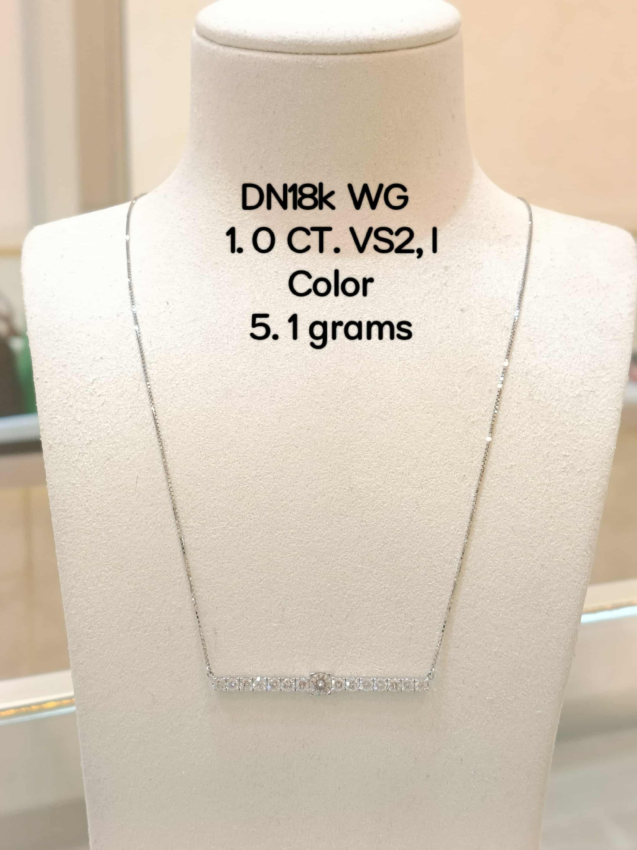 White Gold Diamond Bar Necklace with Round Brilliant Cut Diamonds