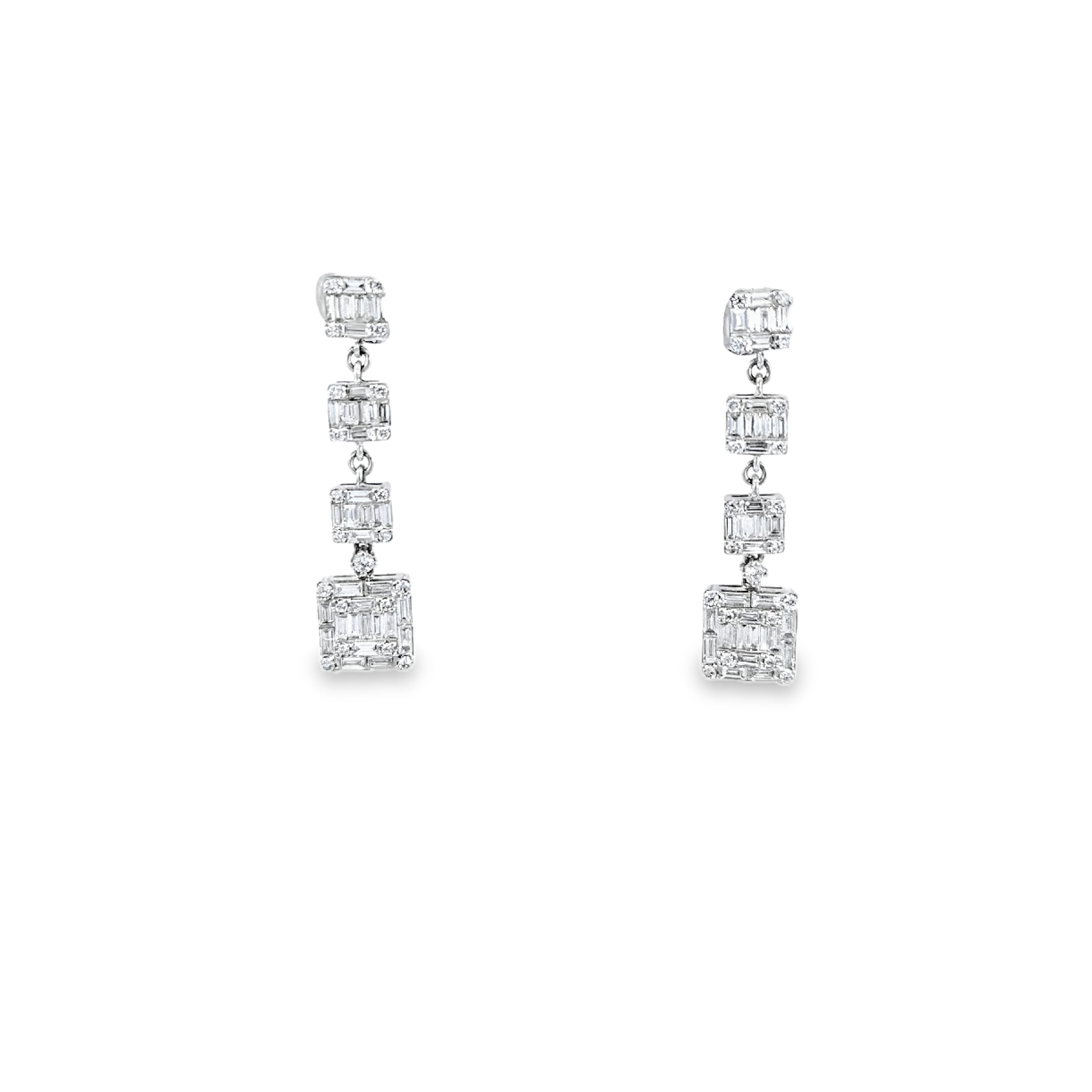 Baguette Square Shape Diamond Drop Earrings