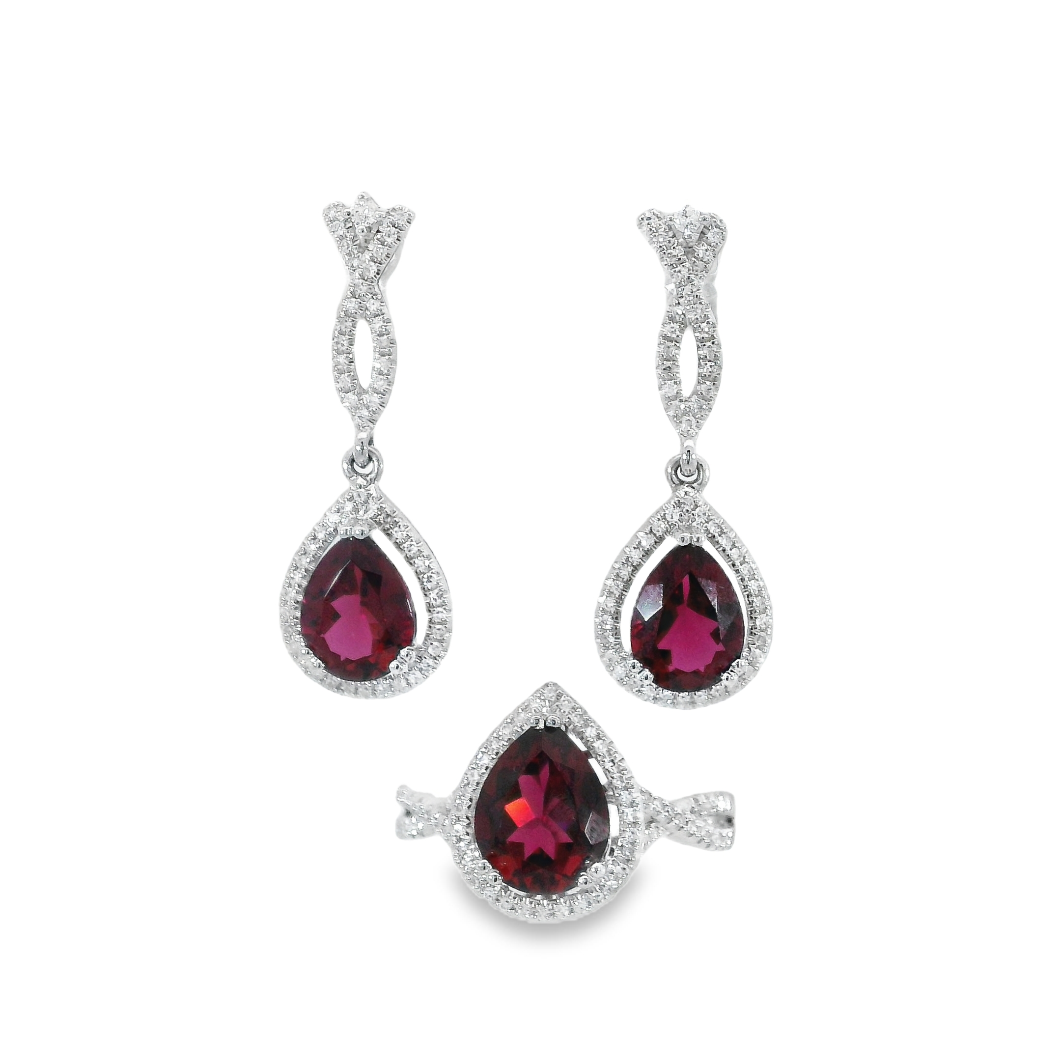 Pear-Shaped Red Tourmaline Diamond Jewelry Set