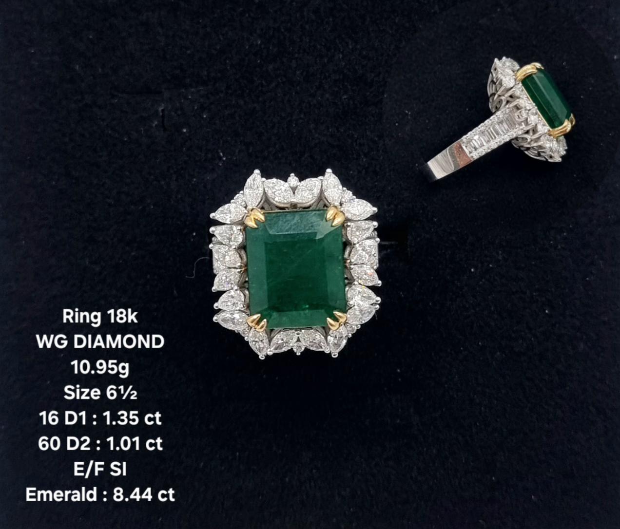 White Gold Multistone Ring Featuring a Green Emerald Cut Emerald