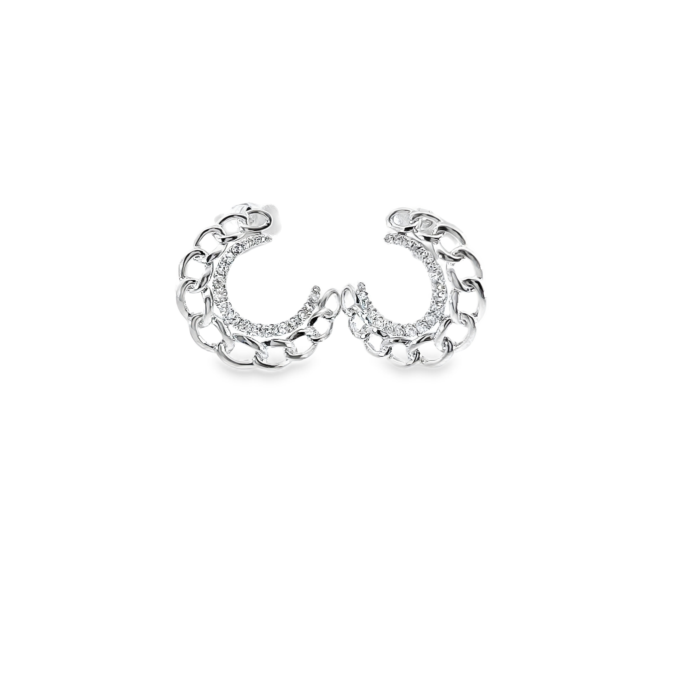 White Gold Semi Circle Diamond Stud Earrings