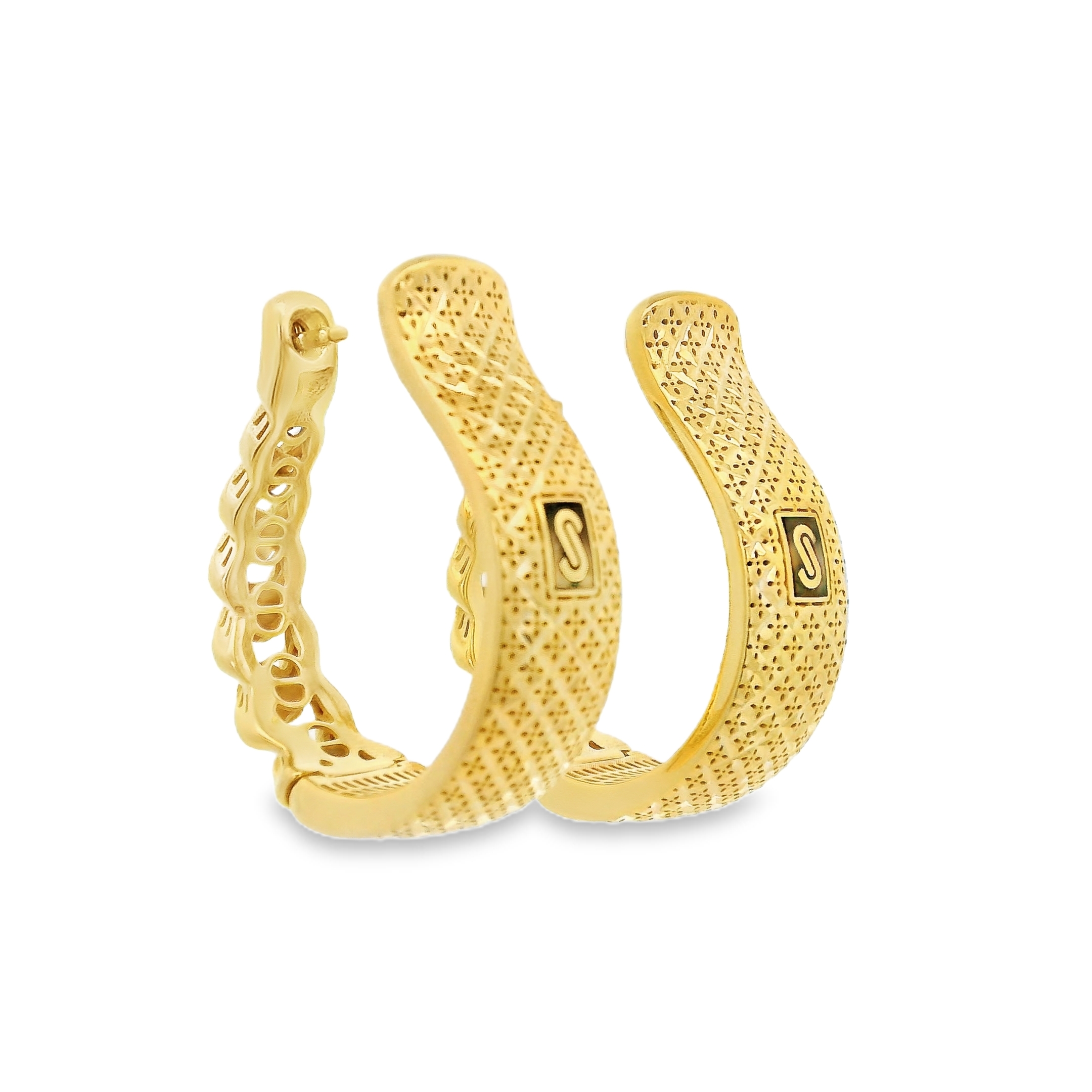 Monaco Chain Dia-Cut Textured Hoop Earrings