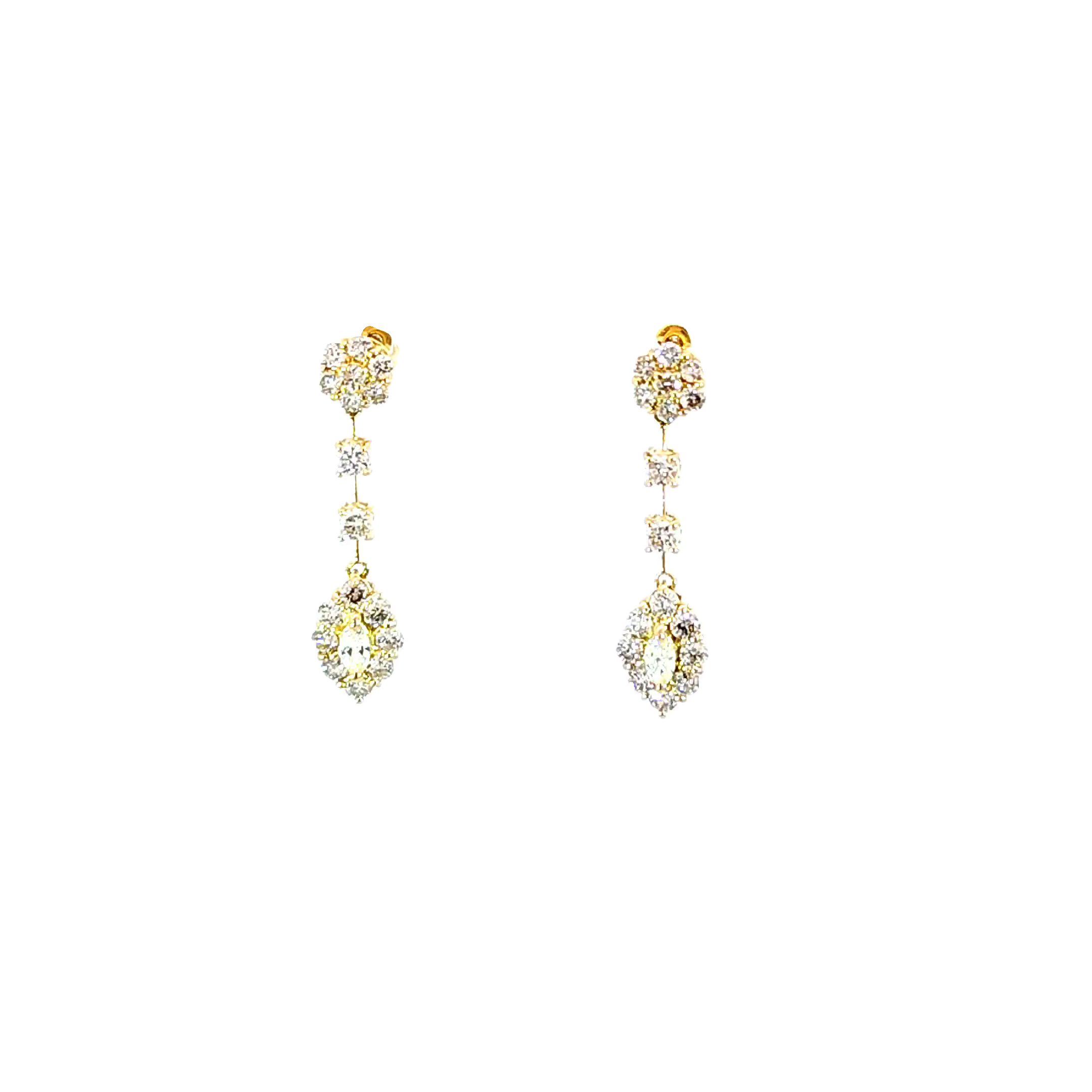 Yellow Gold Marquise Cut Diamond Drop Earring