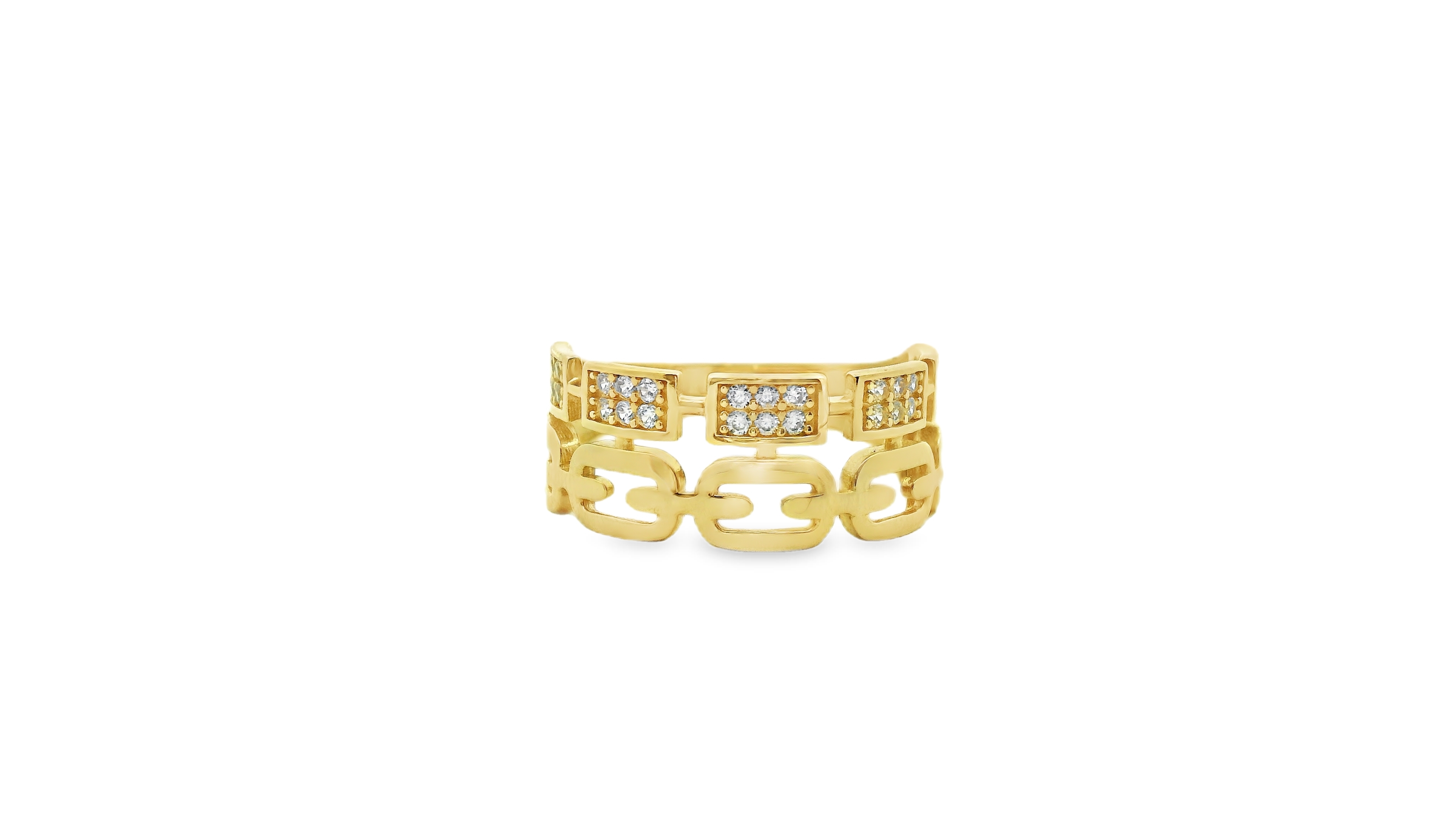 Yellow Gold Band Ring with Brilliant Russians Stones