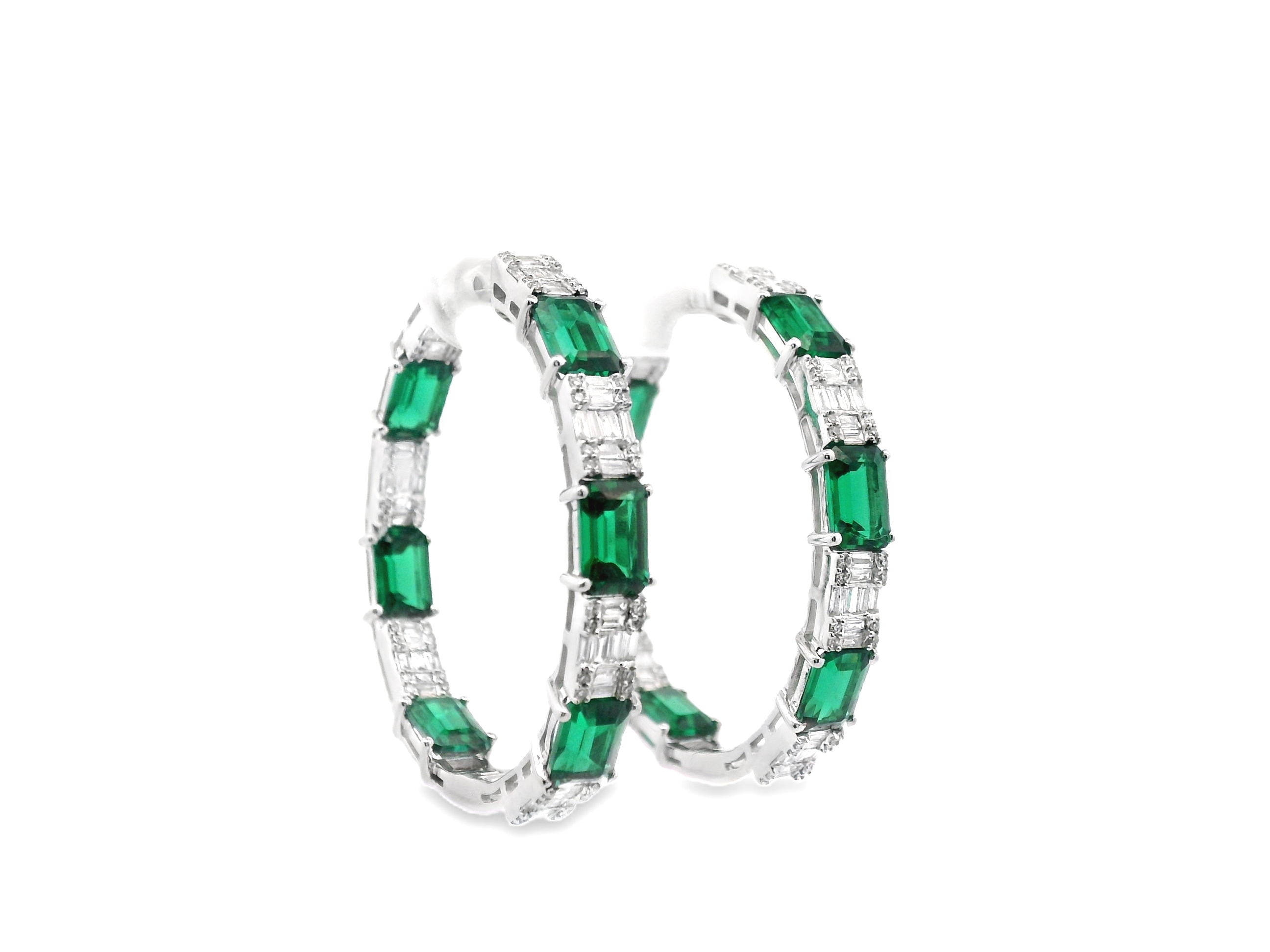 Diamond Loop Earrings with Nano-Emerald