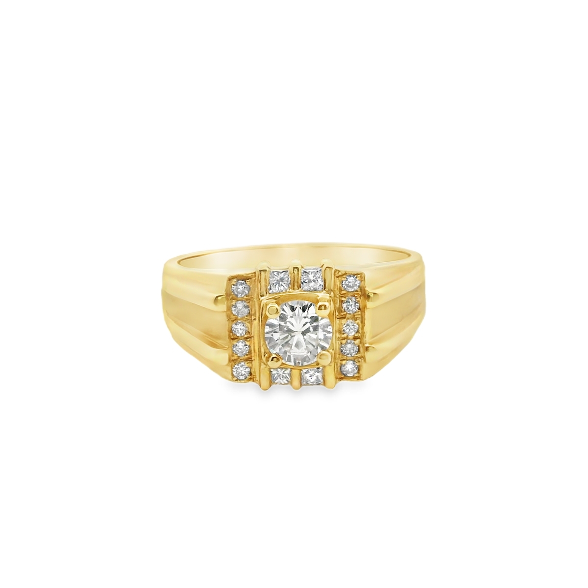 Diamond Center Stone Men's Ring (Yellow Gold)