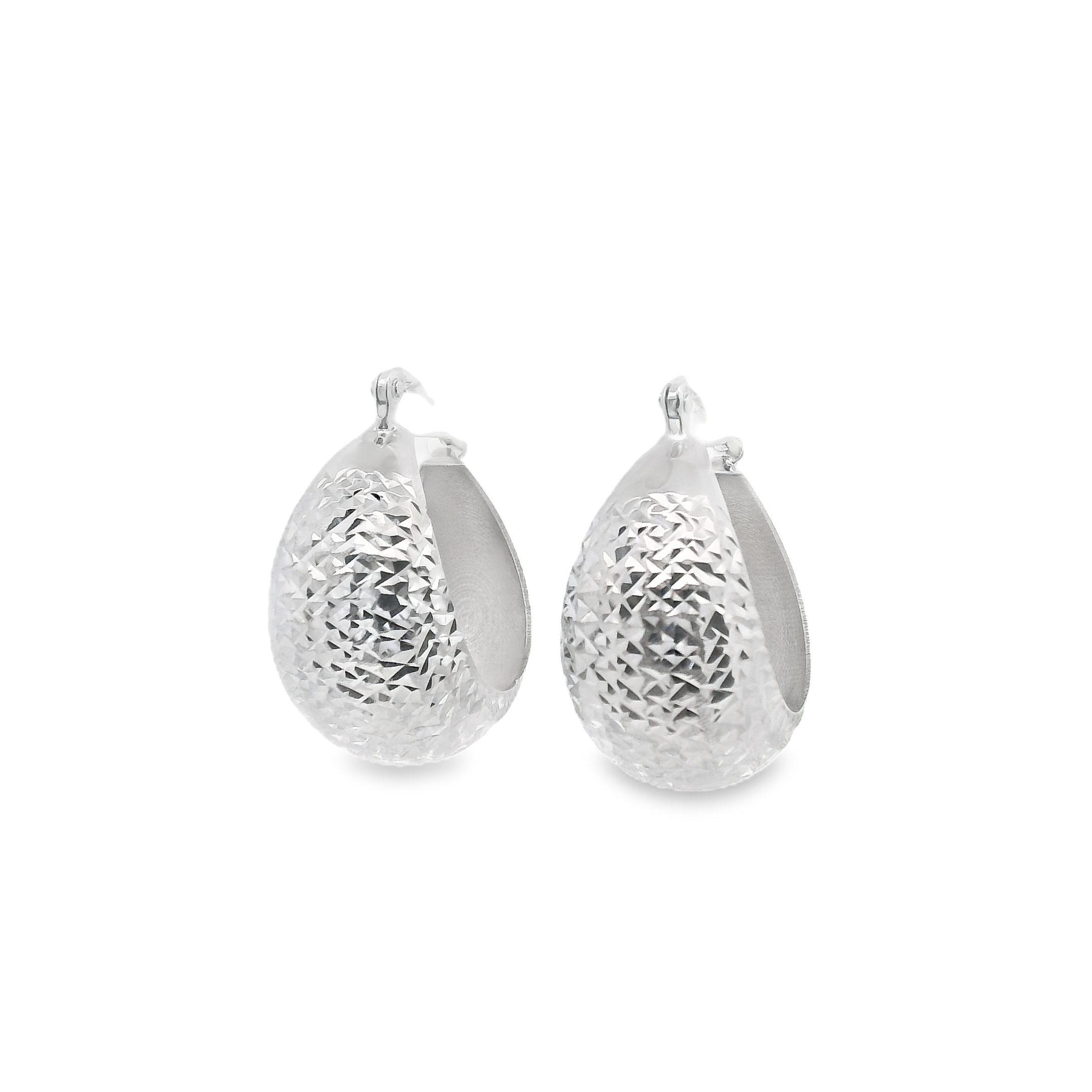 Textured White Gold Hoop Earrings