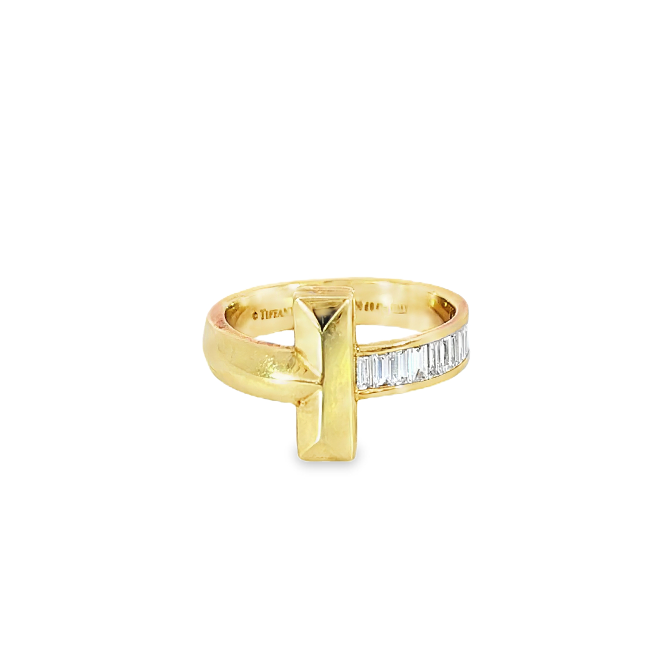 Yellow Gold Baguette Diamond T-Ring