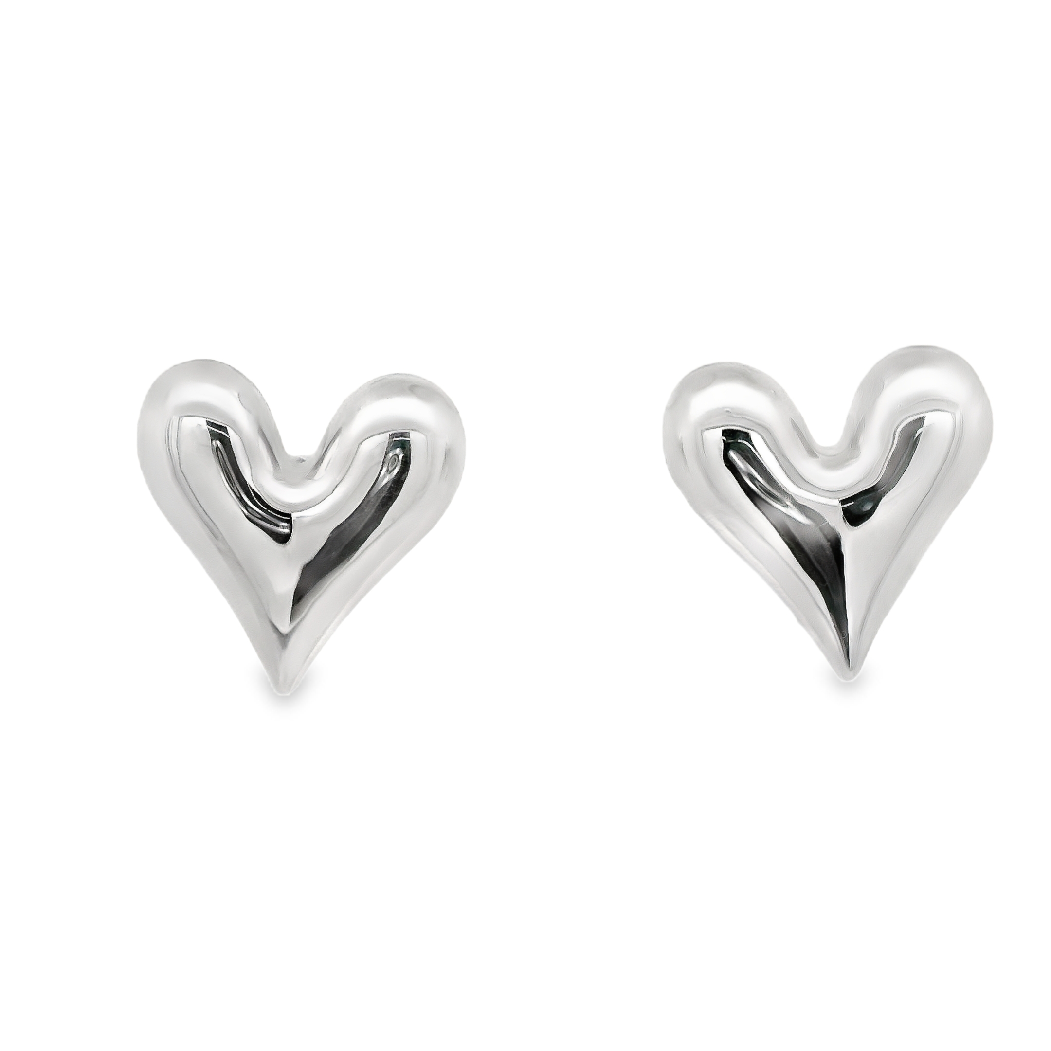 White Gold Heart Stud Earrings - Polished Finish