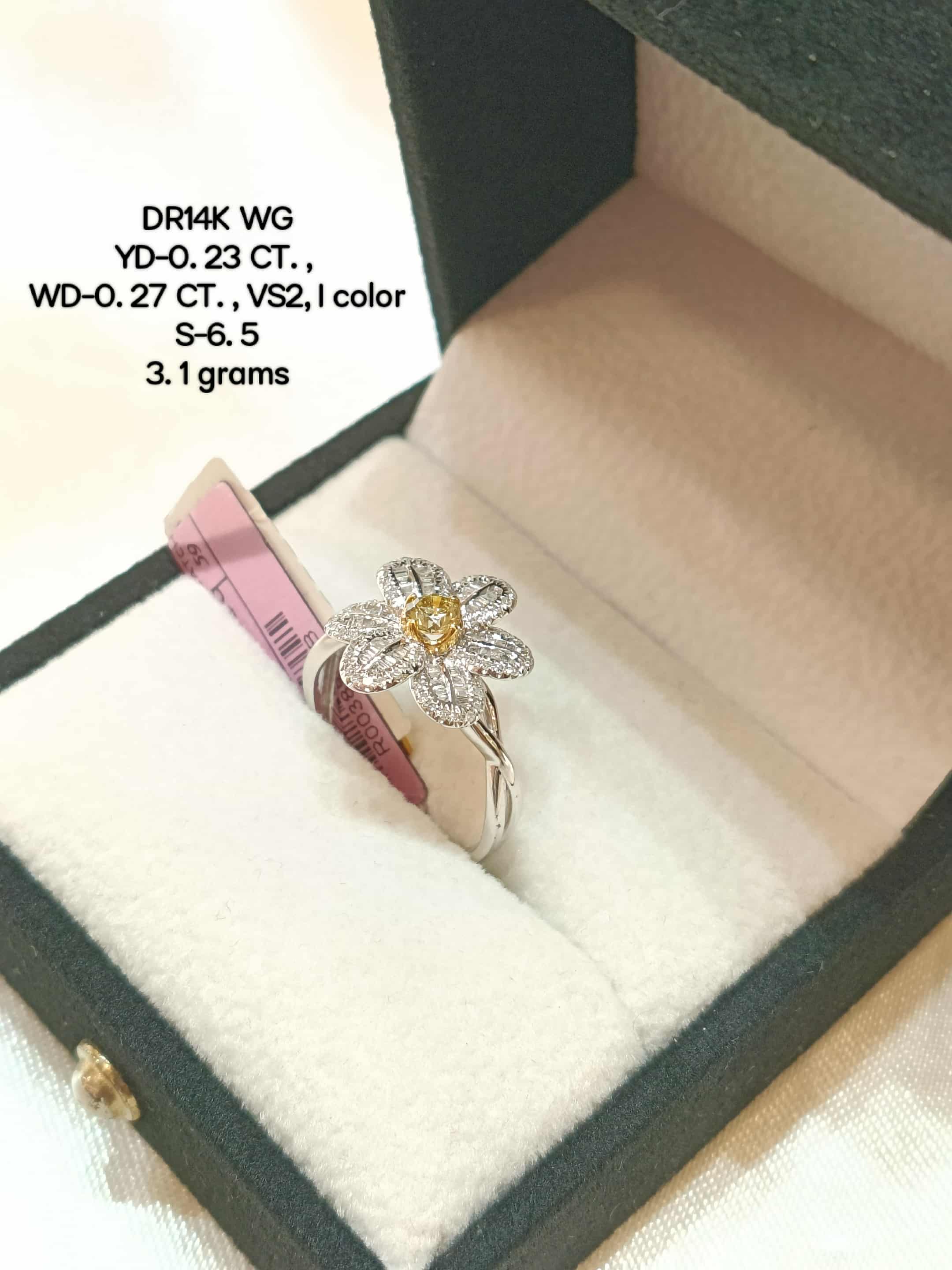 Fancy Yellow Diamond Flower Ring in White Gold, Round Brilliant Cut