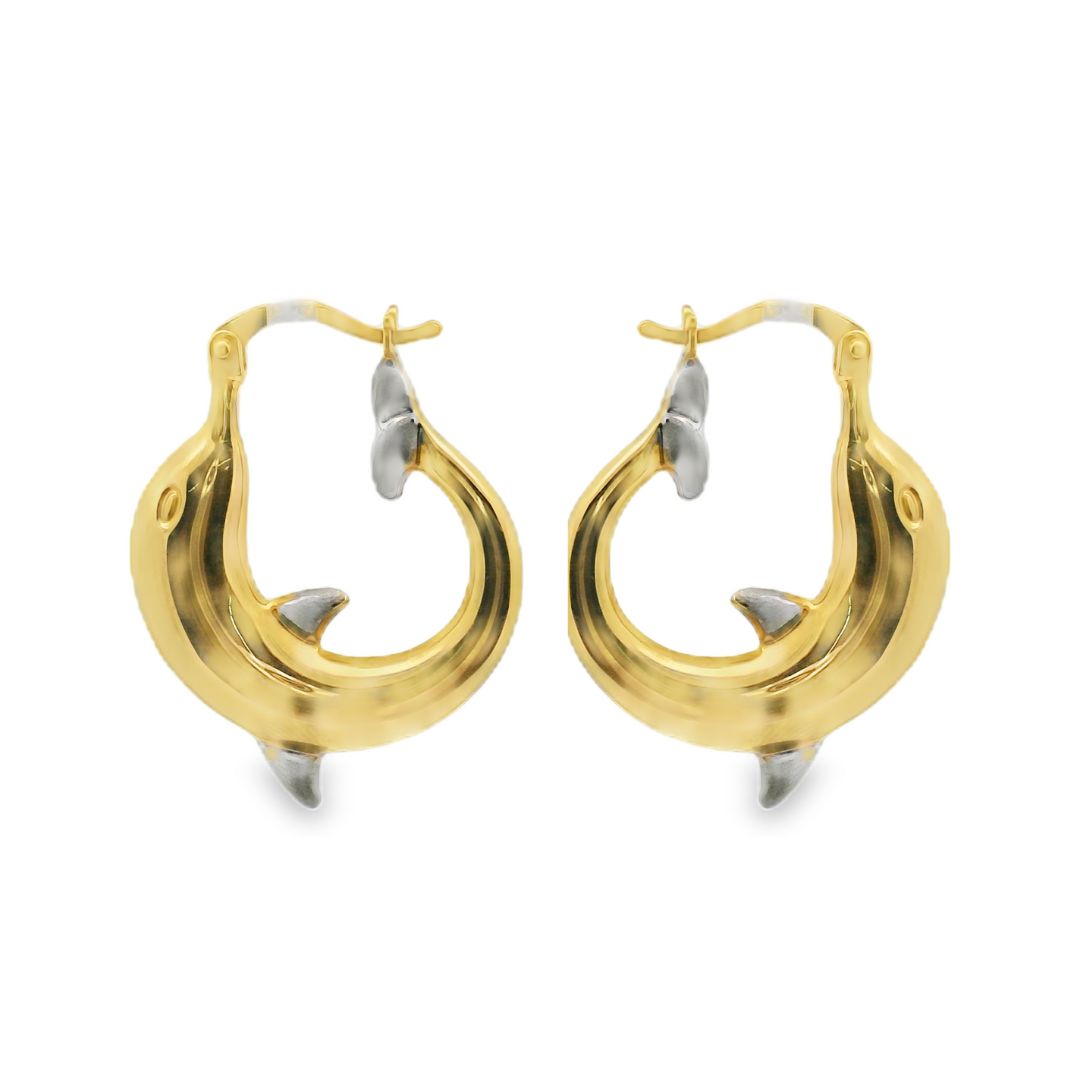 Yellow Gold Dolphin Hoop Earrings
