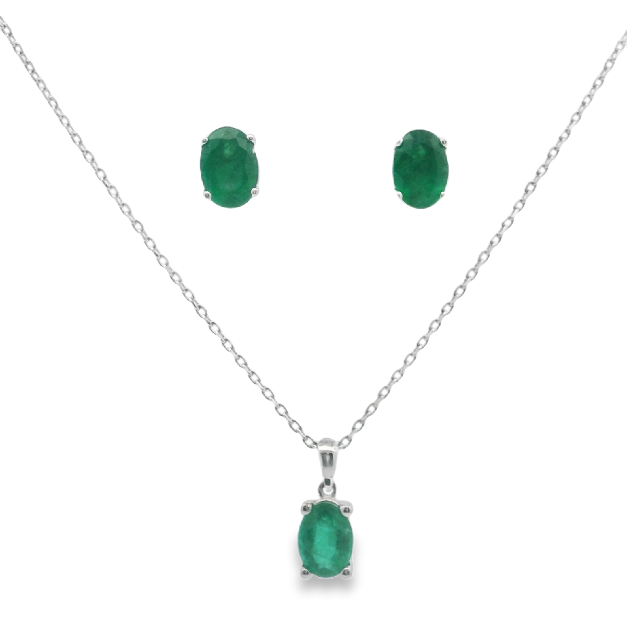 Oval Emerald Jewelry Set WG