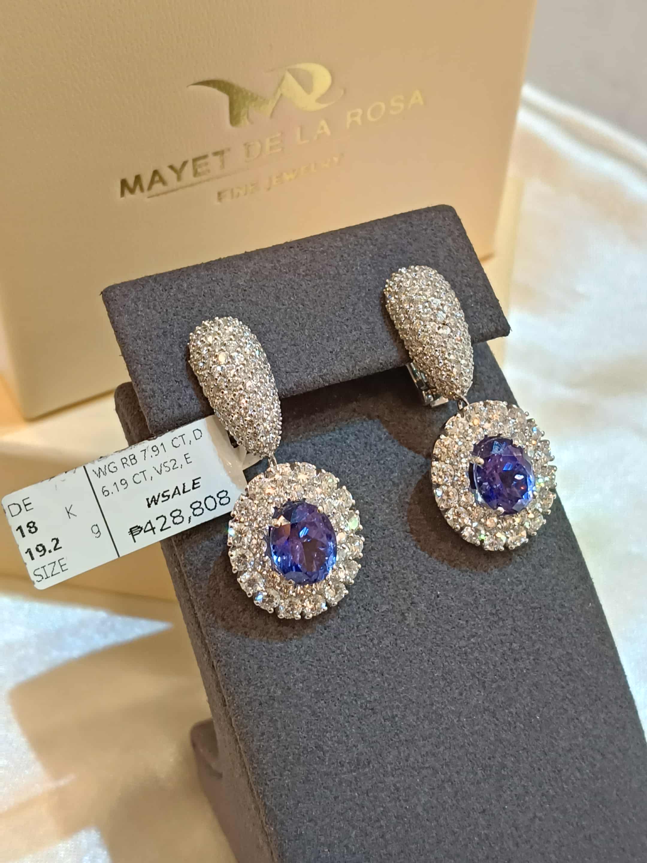 White Gold Drop Earrings with Royal Blue Sapphire