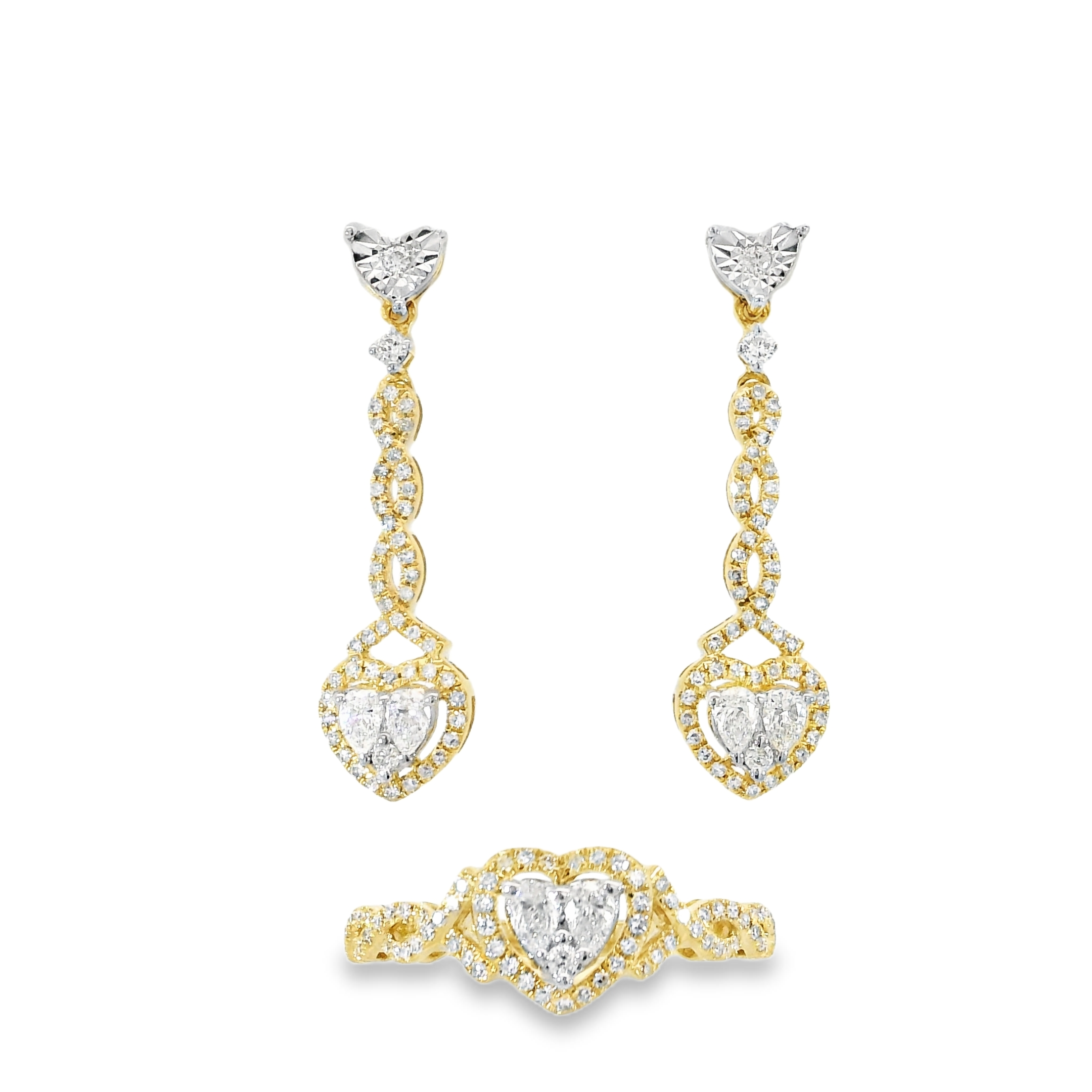 Braided-Heart Diamond Set Jewelry Yellow Gold-White Gold