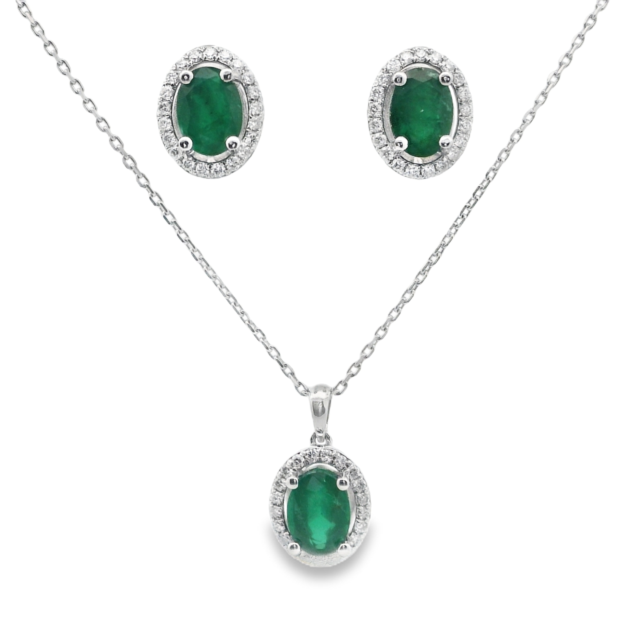 Oval Emerald Halo Diamond Set