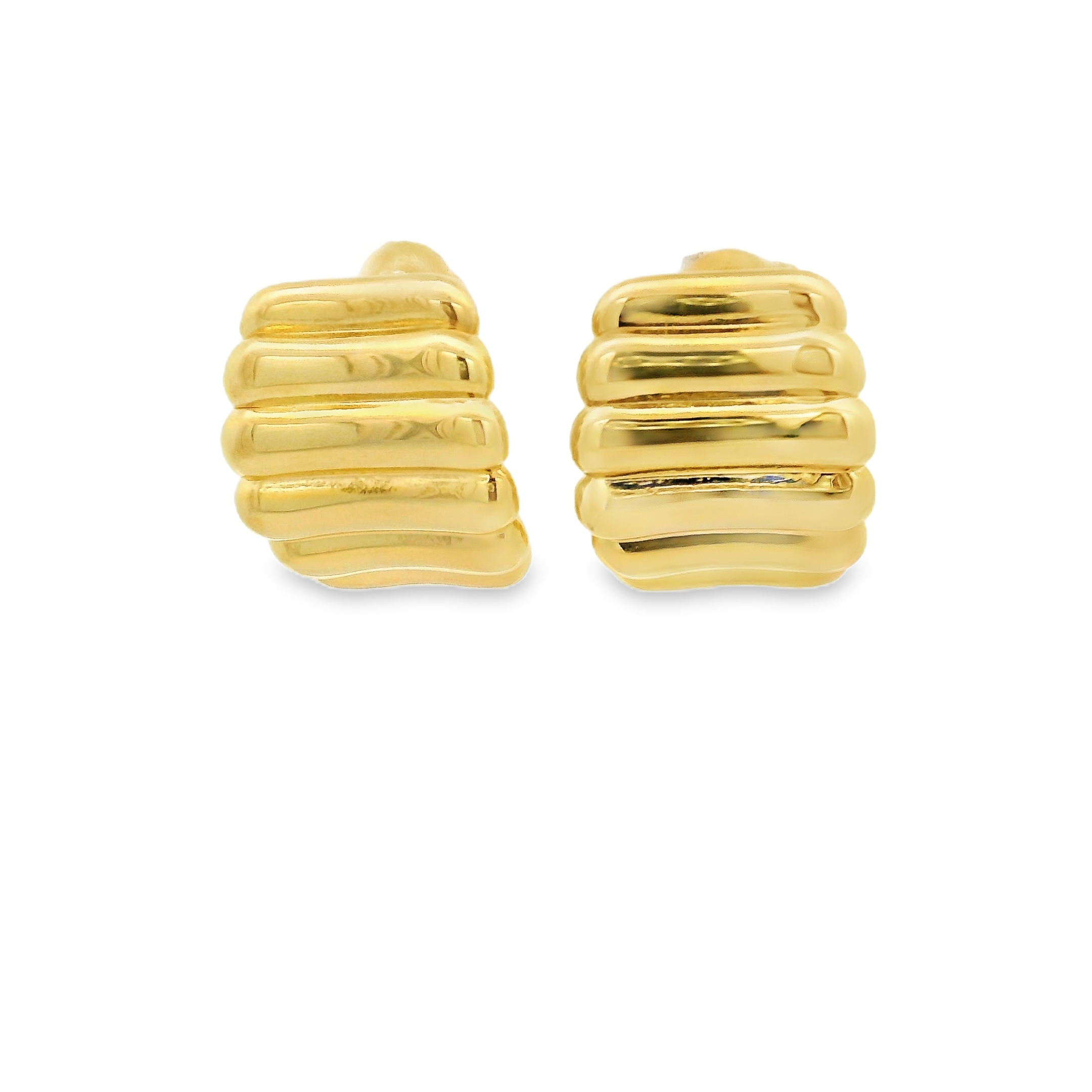Sculptural Yellow Gold Ribbed Stud Earrings