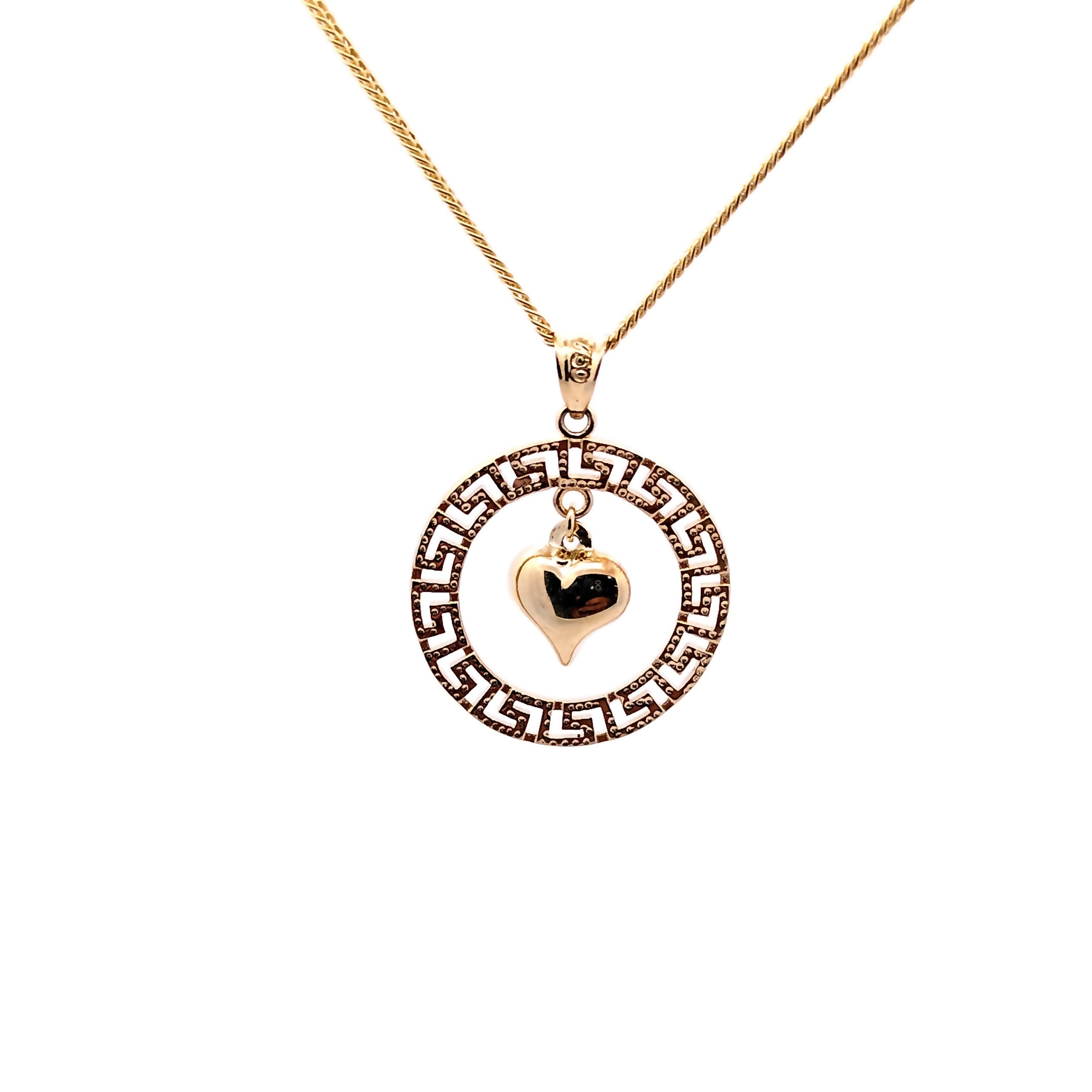 Round Pendant with Dangling Heart Charm