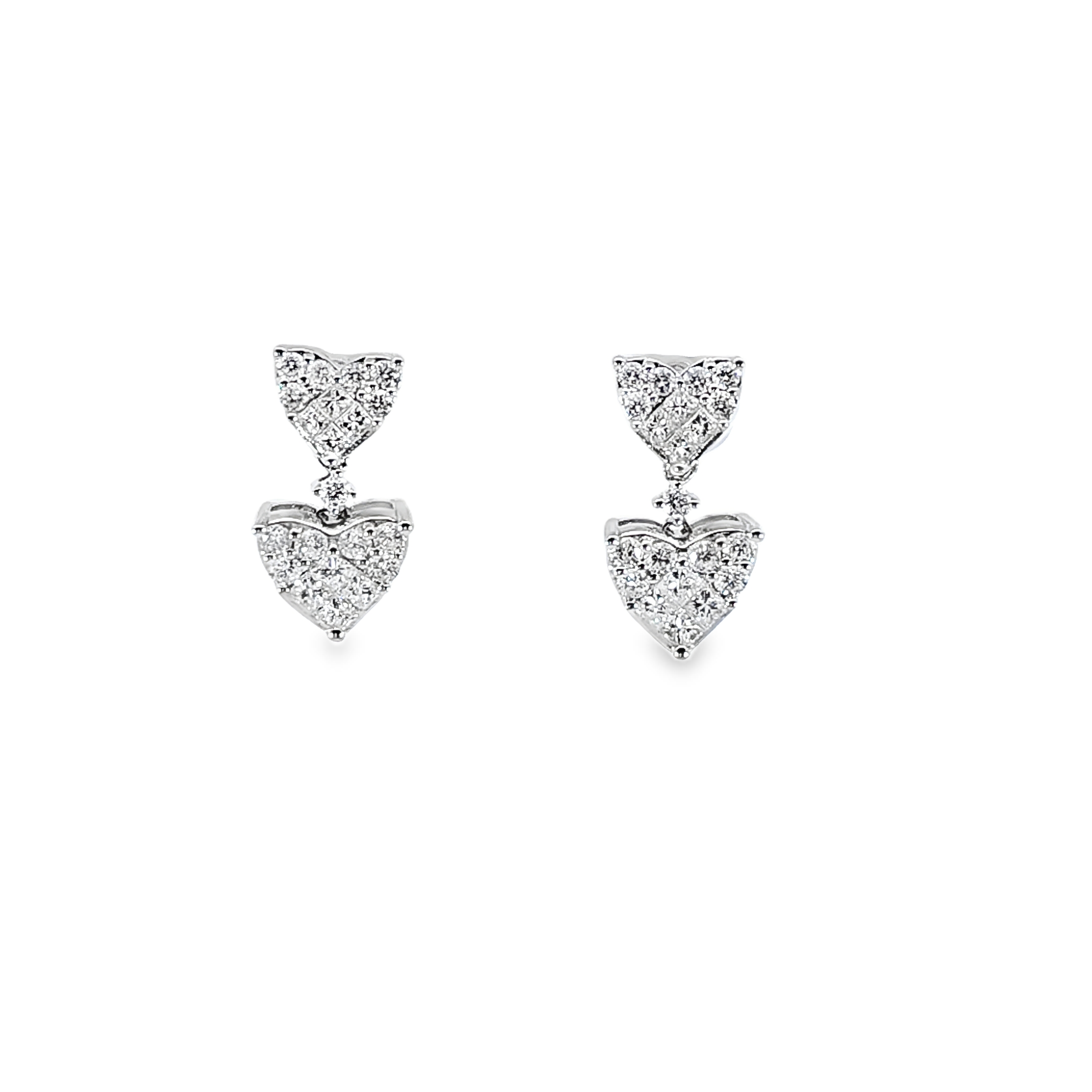 Double Heart Diamond Dangling Earring