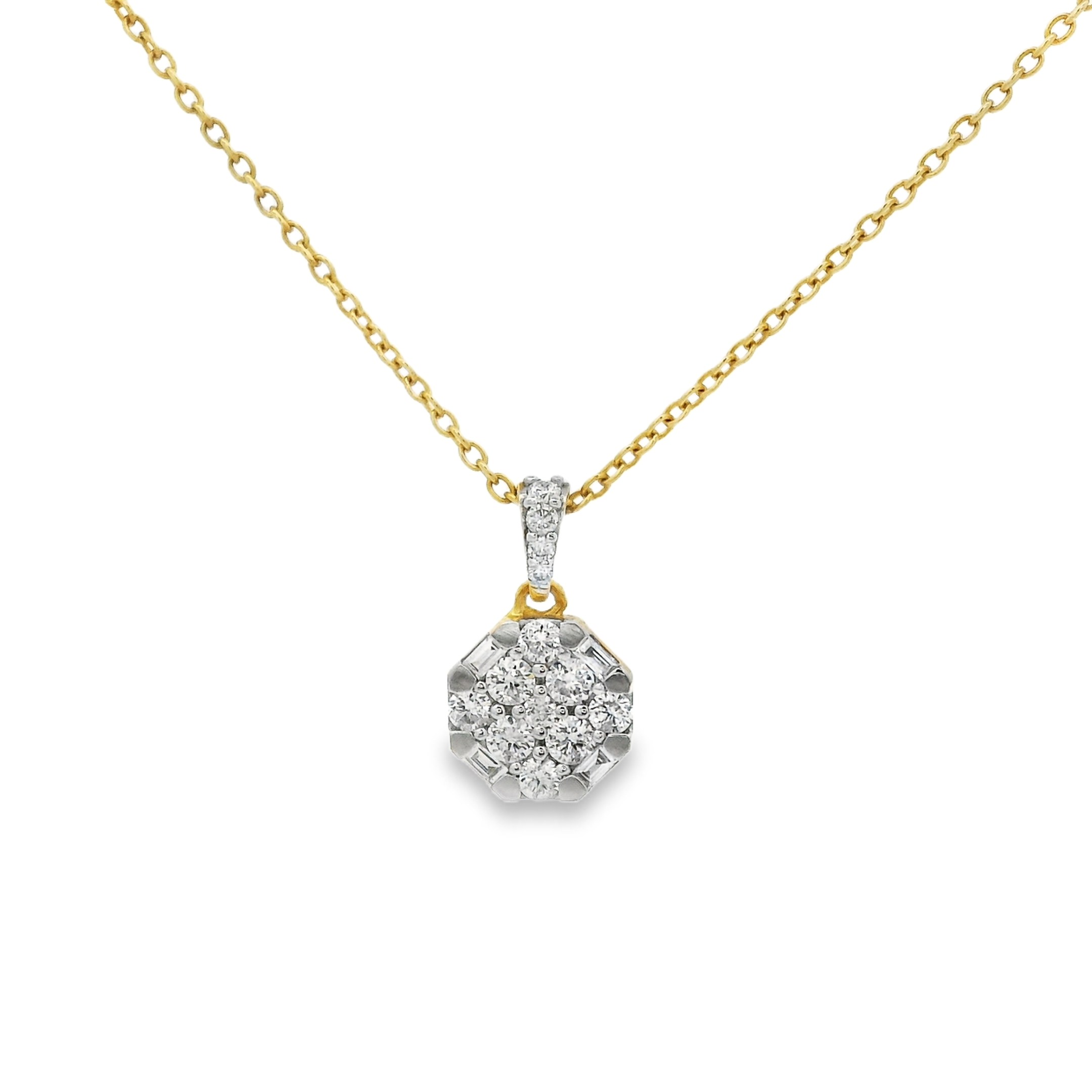 Yellow Gold Necklace with Round Brilliant Diamond Cluster Pendant