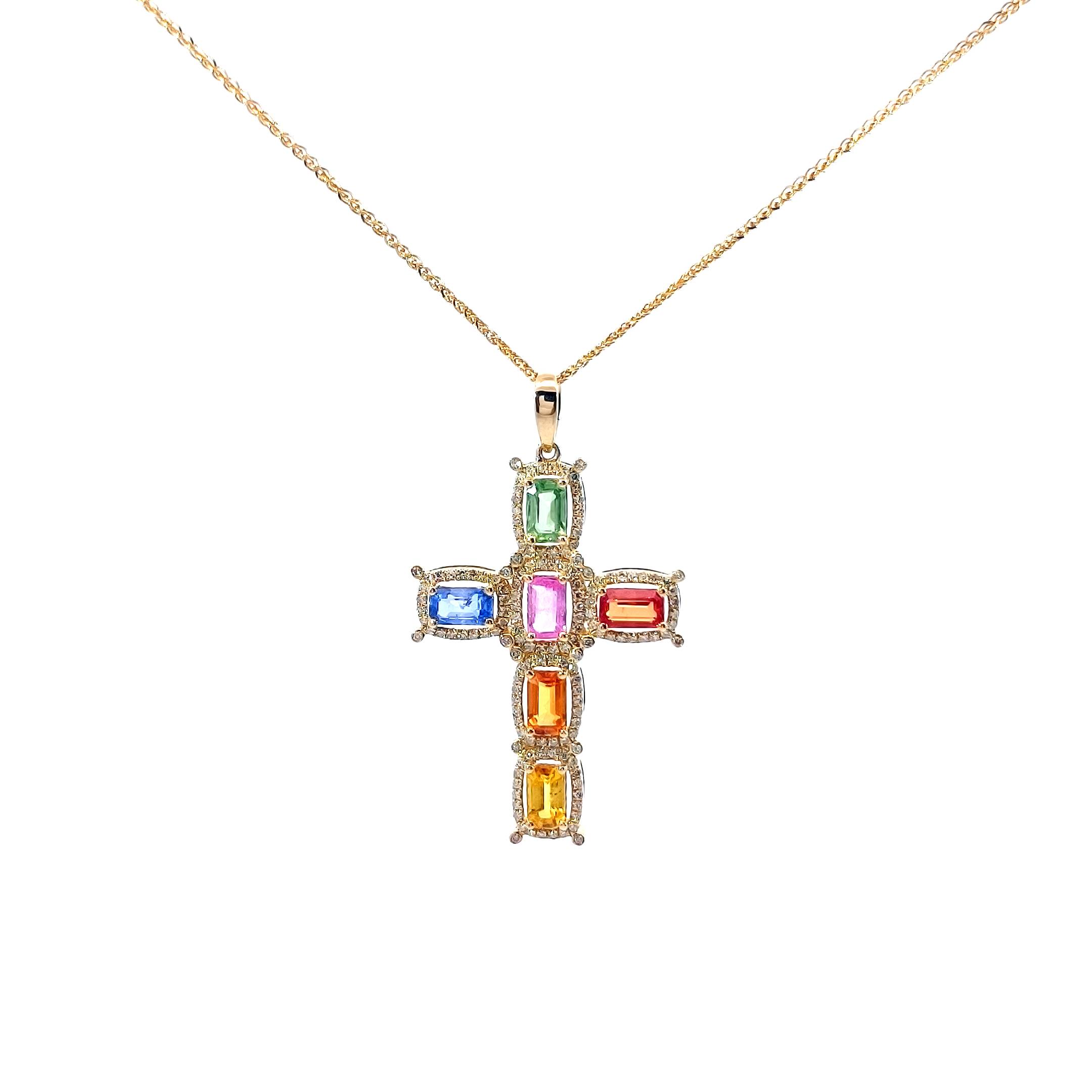 Colored Stone Diamond Cross Pendant