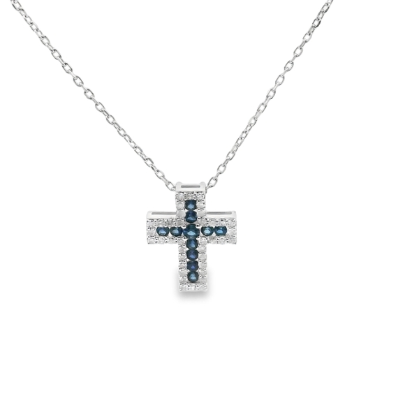 Diamond Cross Center Necklace with Sapphire