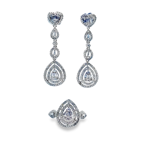 Pear Shape Drop Earrings Diamond Jewelry Set