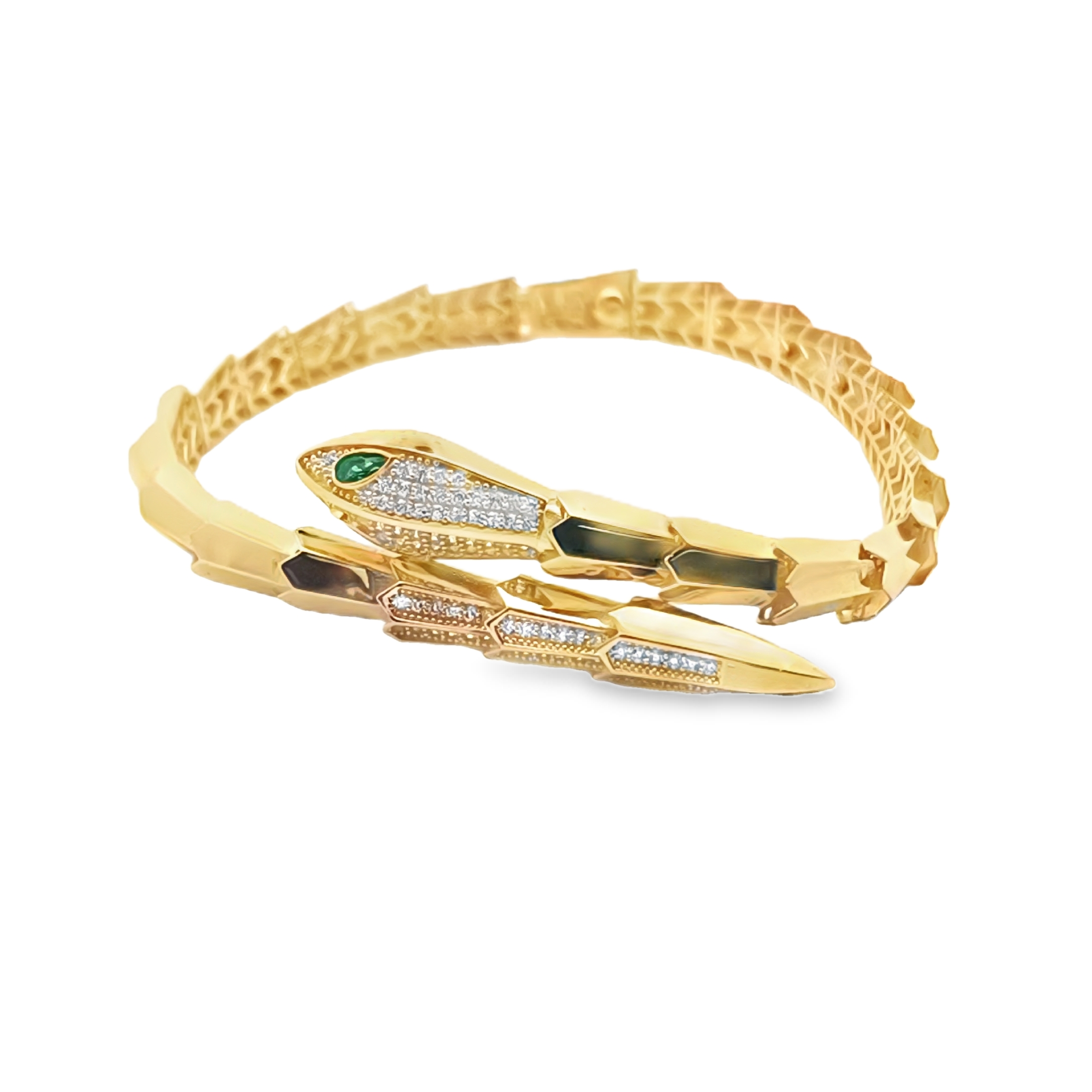 Yellow Gold Snake Bracelet with Russian Stone