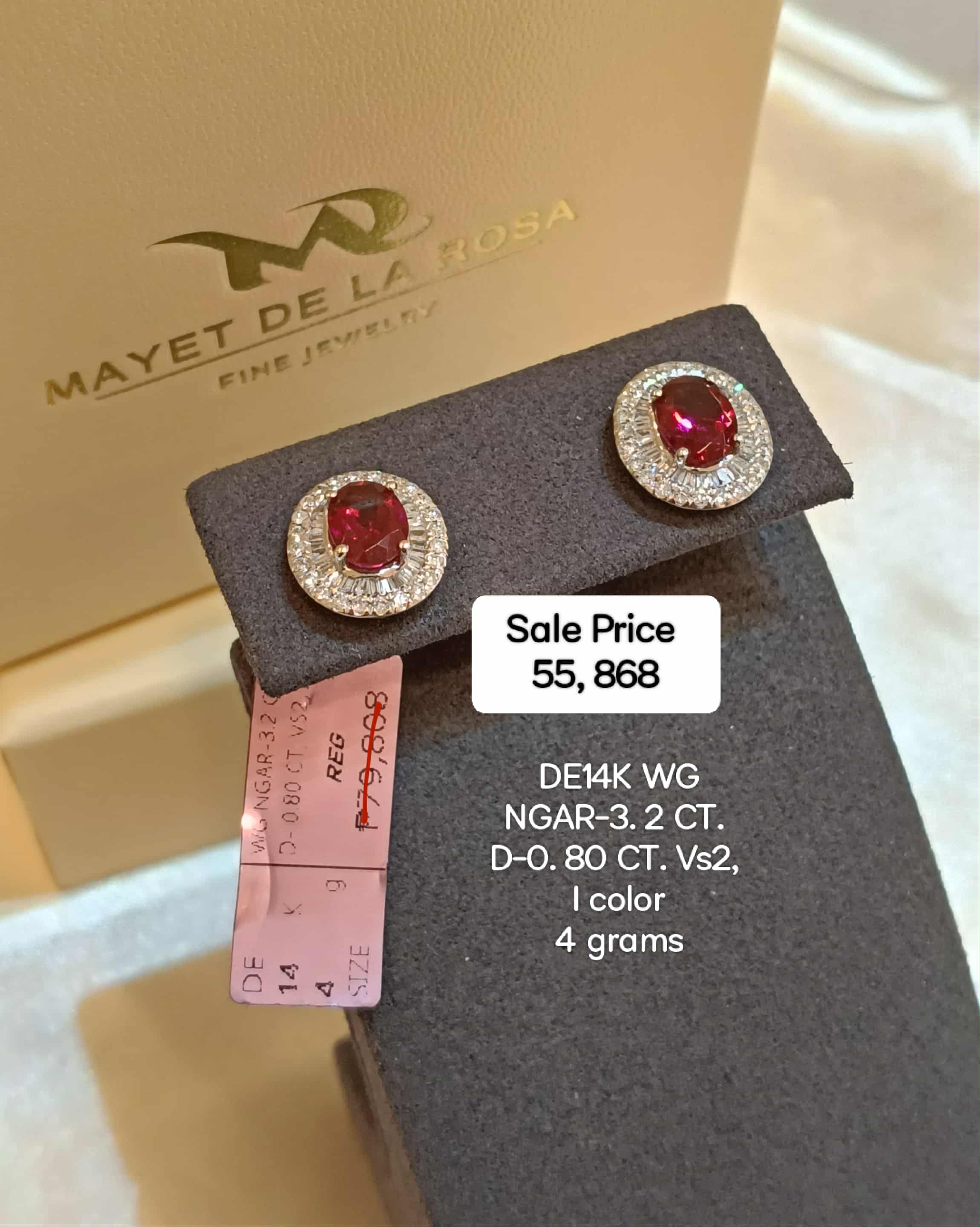 White Gold Stud Earrings with Cabochon Ruby