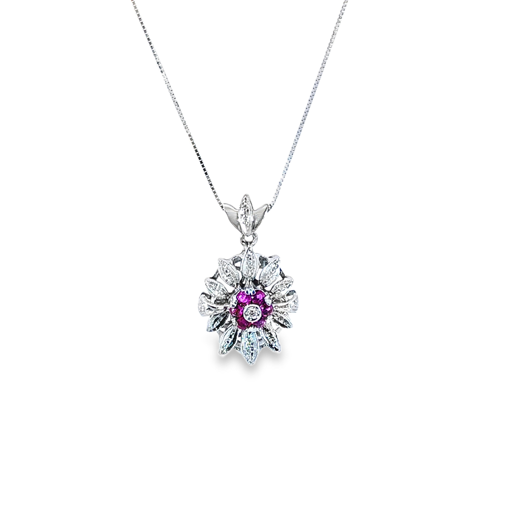 Diamond Flower Pendant with Ruby