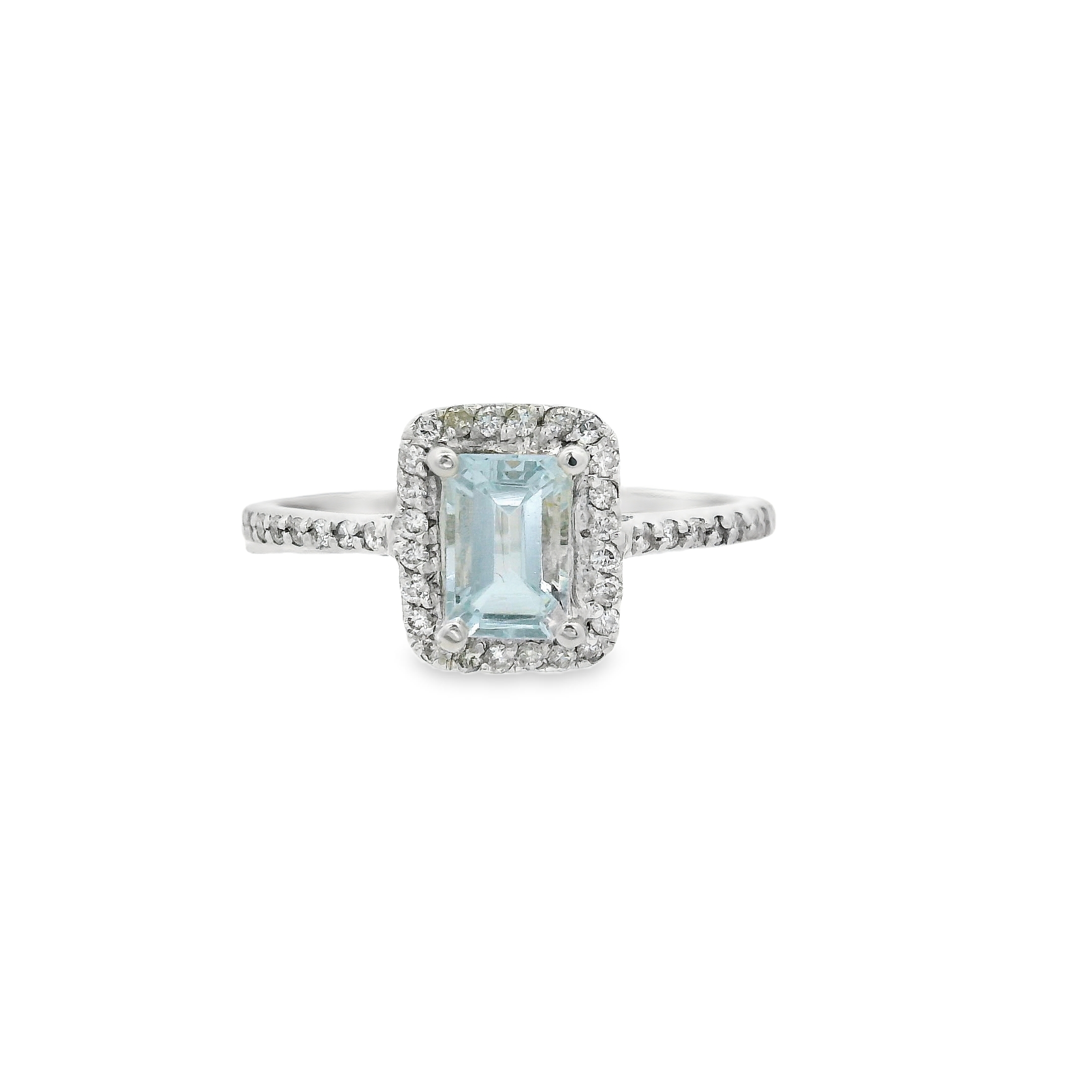 White Gold Engagement Ring with Emerald Cut Aquamarine